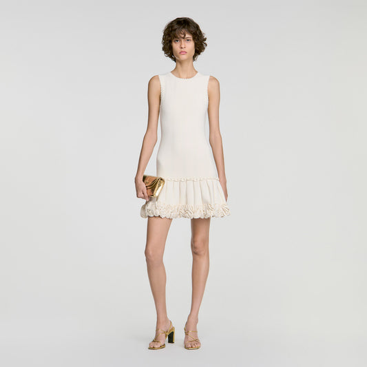 Natacha Floral knit short dress Ecru