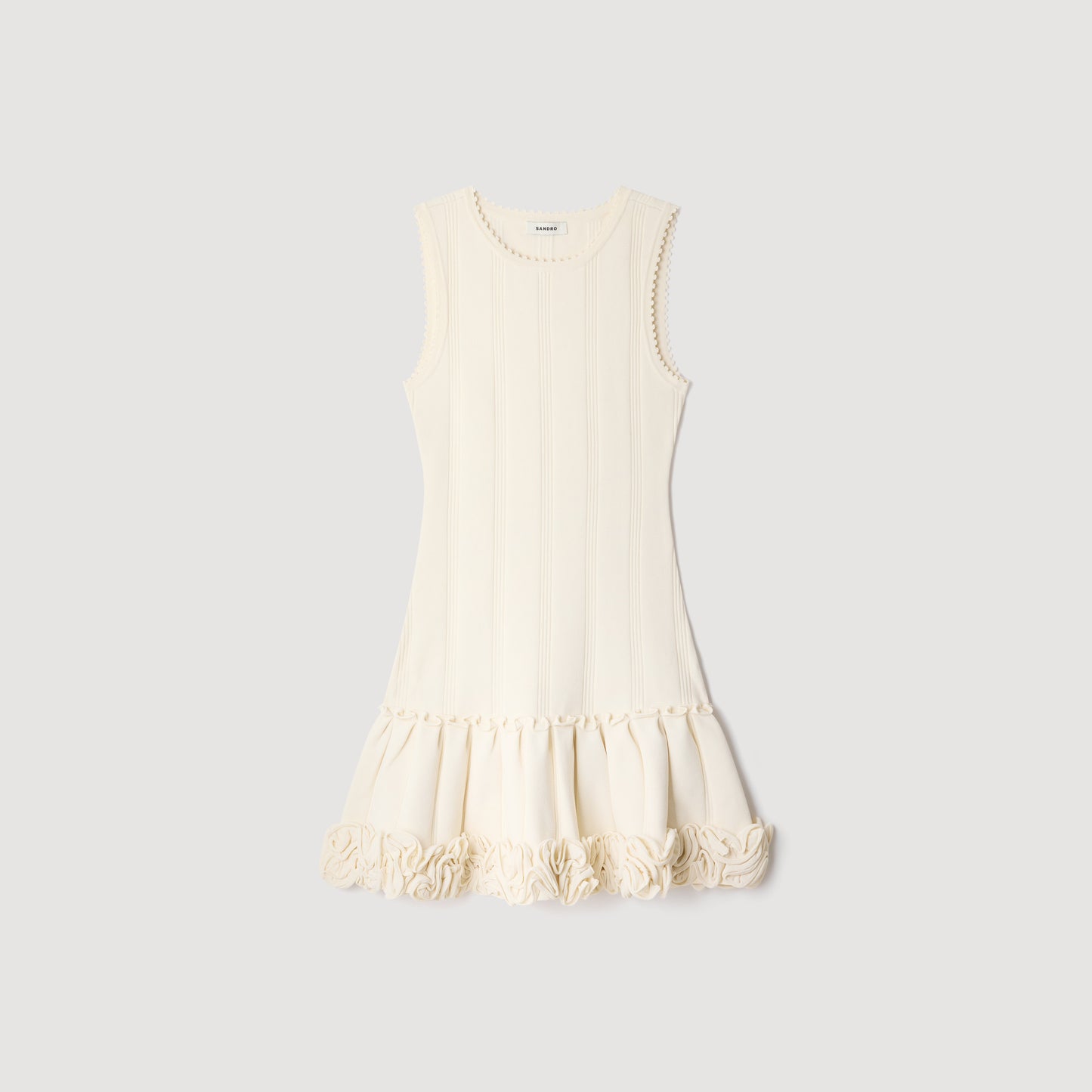 Natacha Floral knit short dress Ecru