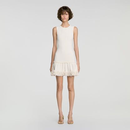 Natacha Floral knit short dress Ecru