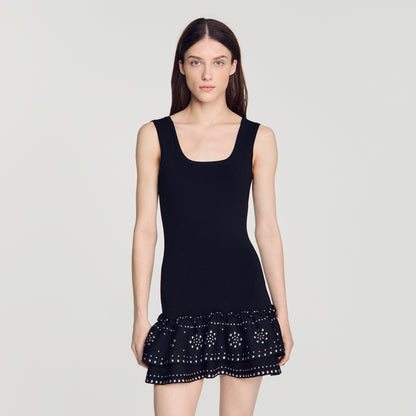 Dalya Short knit dress with studs Black