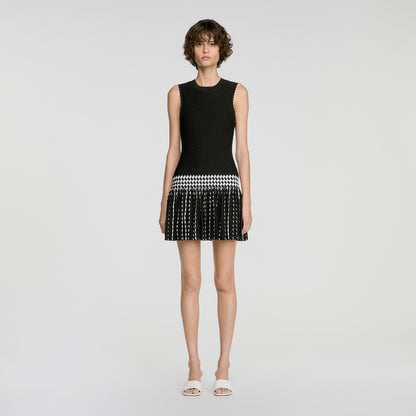 Solea Check knit short dress Black / Ecru
