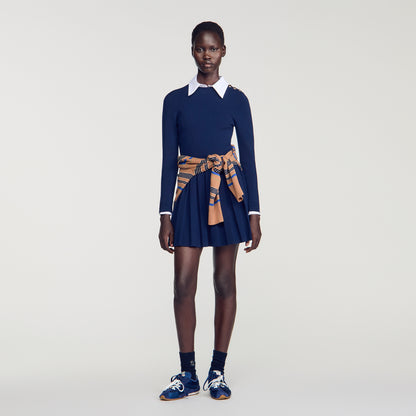 Velia Short knit dress with buttons Navy Blue
