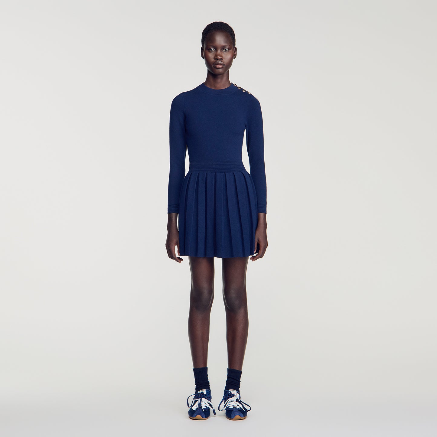 Velia Short knit dress with buttons Navy Blue