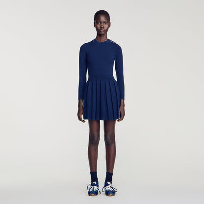 Velia Short knit dress with buttons Navy Blue