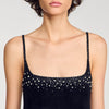 Cosma Short Rhinestone Velvet Dress Black