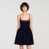 Cosma Short Rhinestone Velvet Dress Black