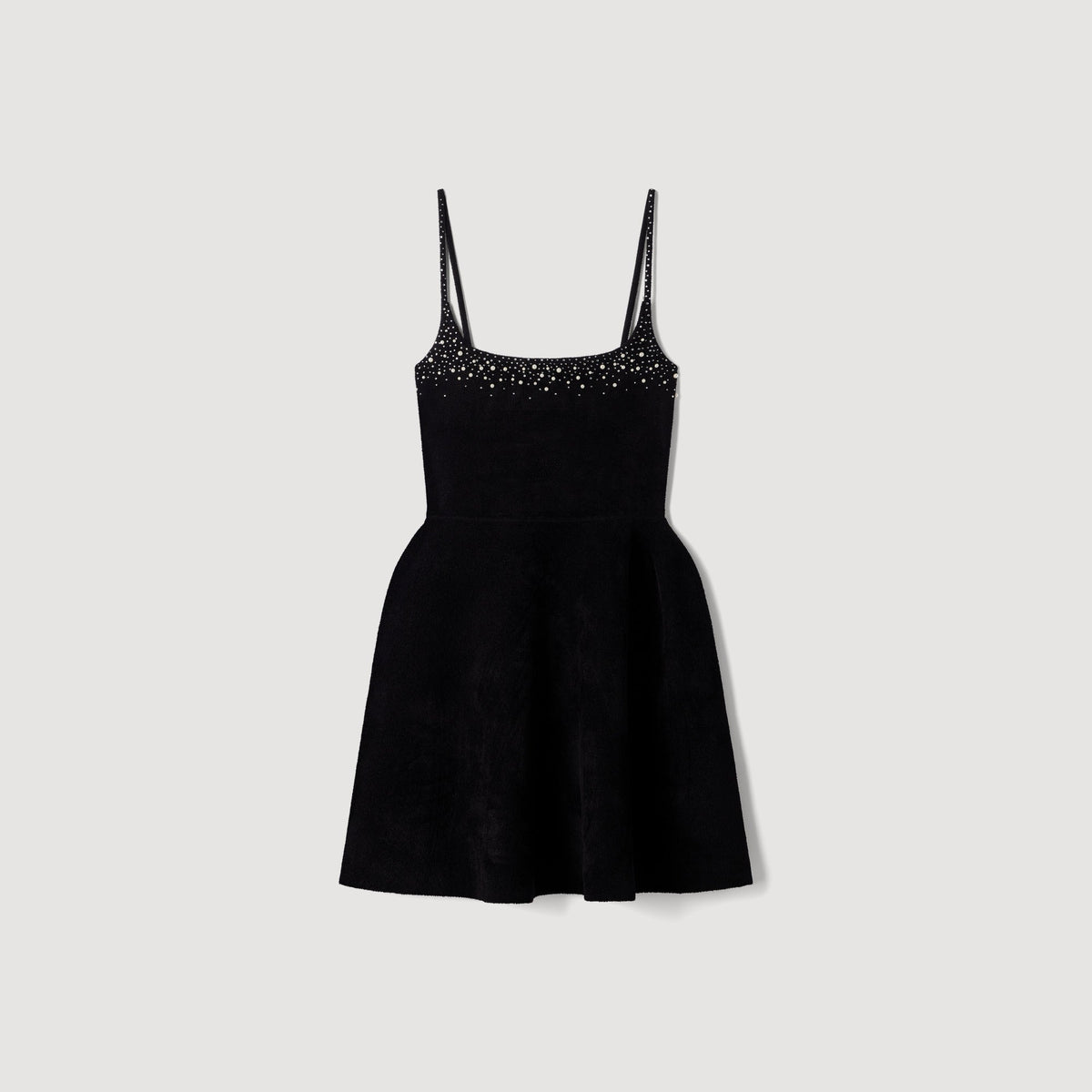 Cosma Short Rhinestone Velvet Dress Black