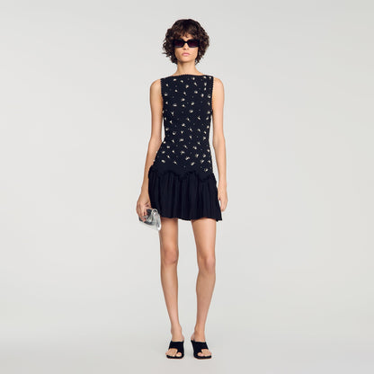 Diva Short Velvet Dress With Beads Black