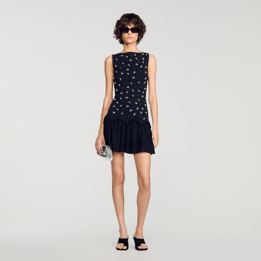 Diva Short Velvet Dress With Beads Black
