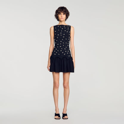 Diva Short Velvet Dress With Beads Black