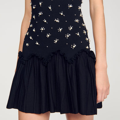Diva Short Velvet Dress With Beads Black