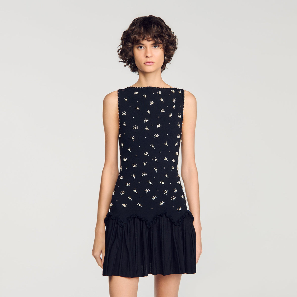 Diva Short Velvet Dress With Beads Black