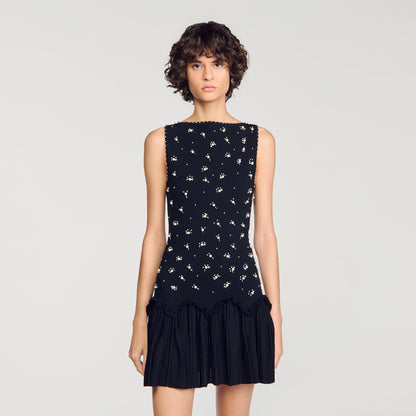 Diva Short Velvet Dress With Beads Black