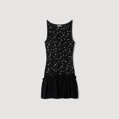 Diva Short Velvet Dress With Beads Black