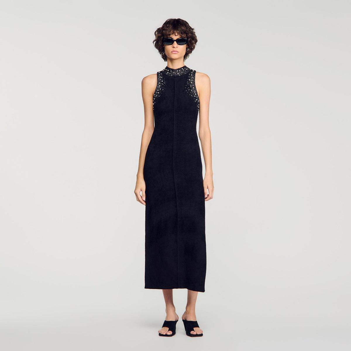 Eira Rhinestone Velvet Maxi Dress Black