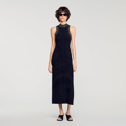 Eira Rhinestone Velvet Maxi Dress Black