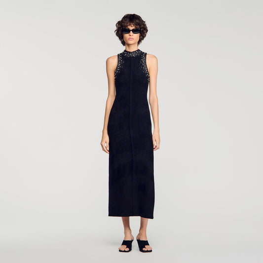 Eira Rhinestone Velvet Maxi Dress Black