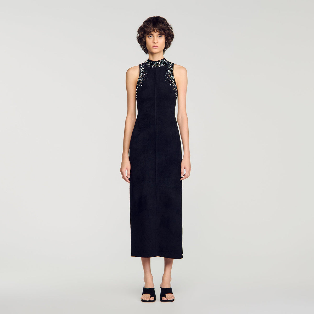 Eira Rhinestone Velvet Maxi Dress Black