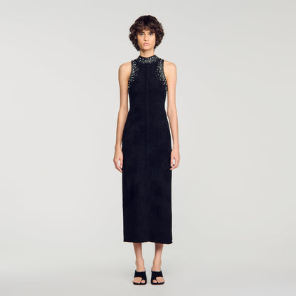 Eira Rhinestone Velvet Maxi Dress Black