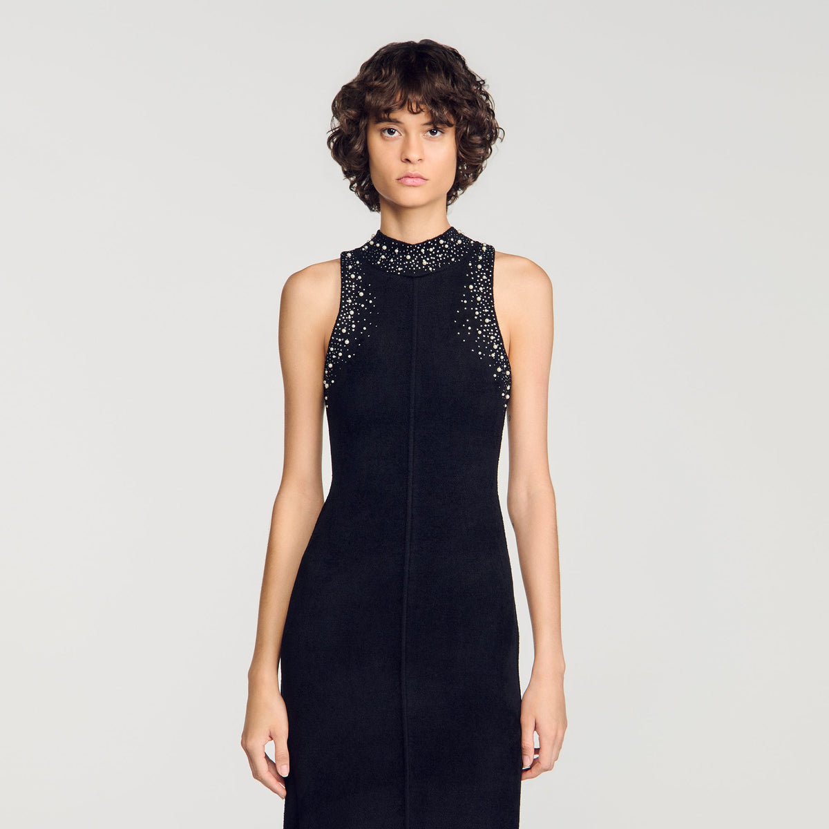 Eira Rhinestone Velvet Maxi Dress Black