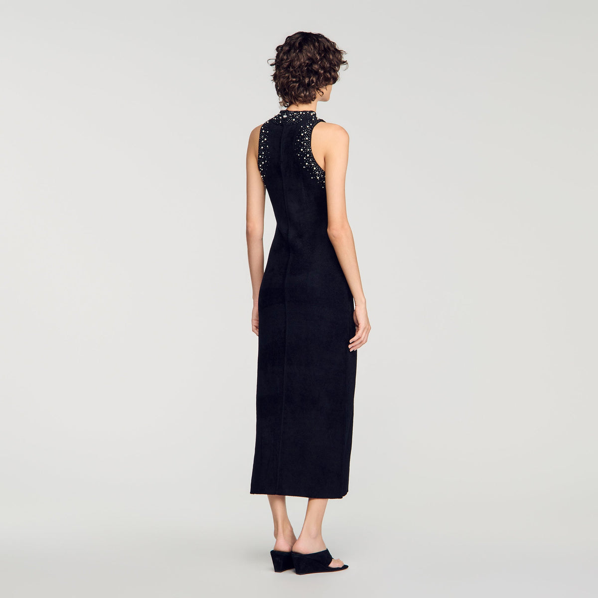 Eira Rhinestone Velvet Maxi Dress Black