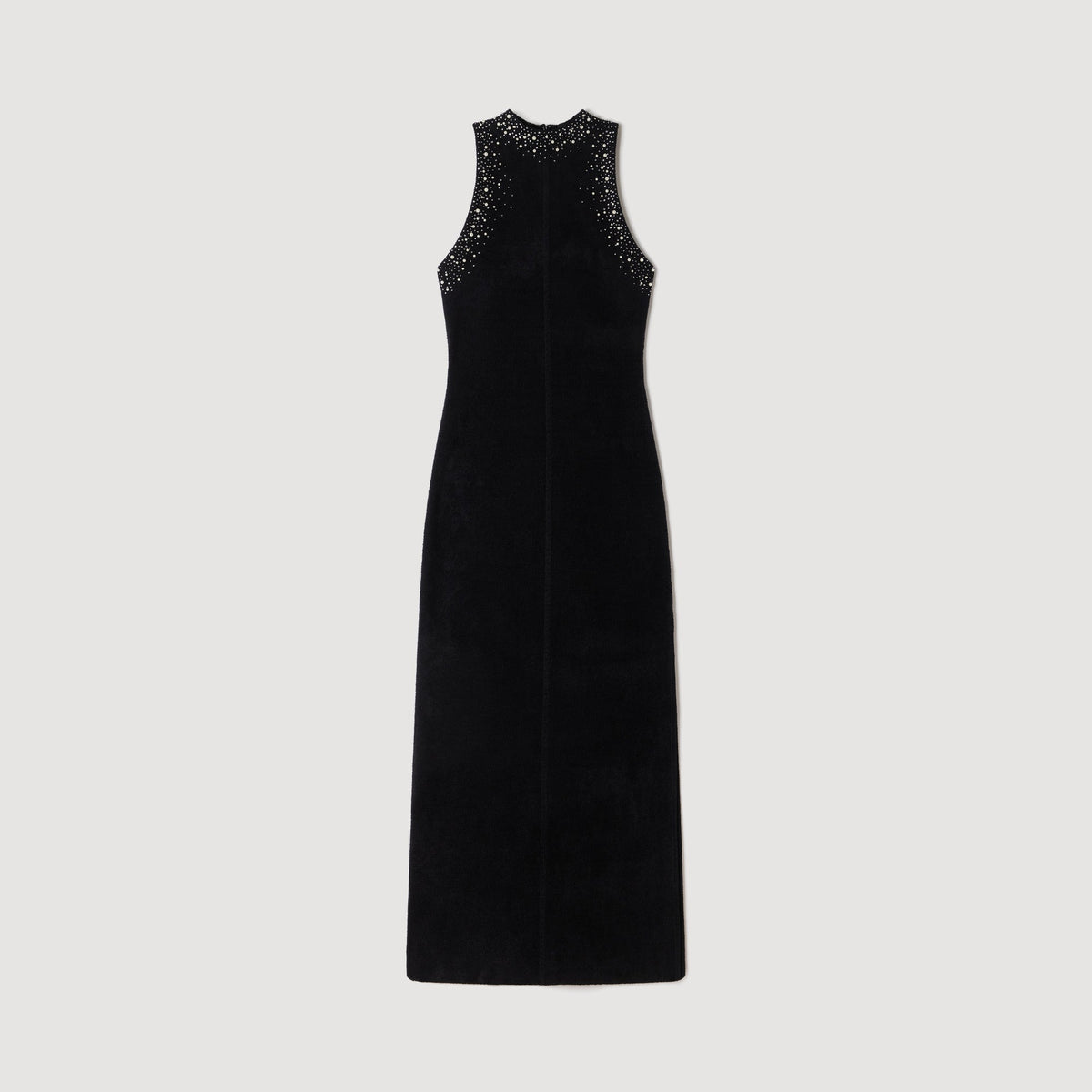 Eira Rhinestone Velvet Maxi Dress Black