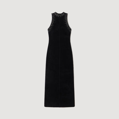 Eira Rhinestone Velvet Maxi Dress Black