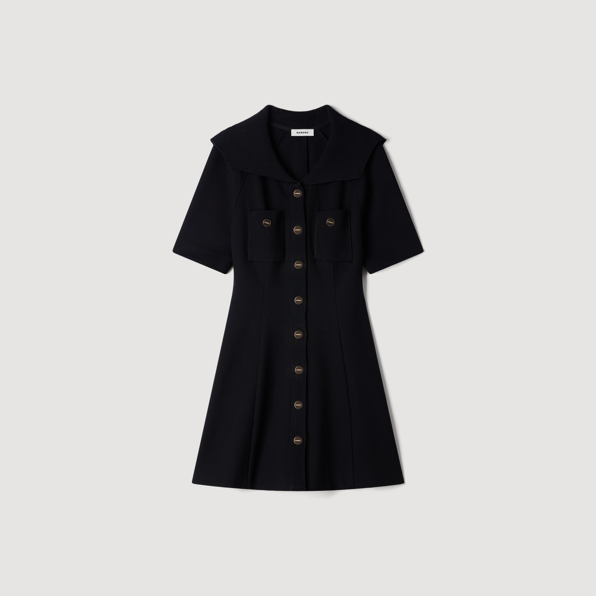 Sabrina Sailor Collar Short Dress Black
