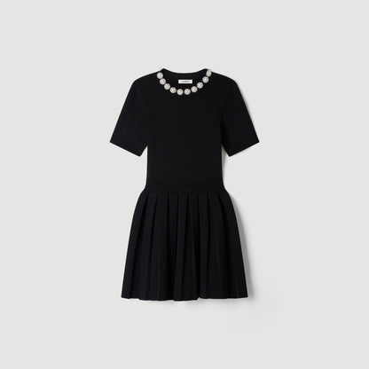 Agnes Short dress with beaded flowers Black