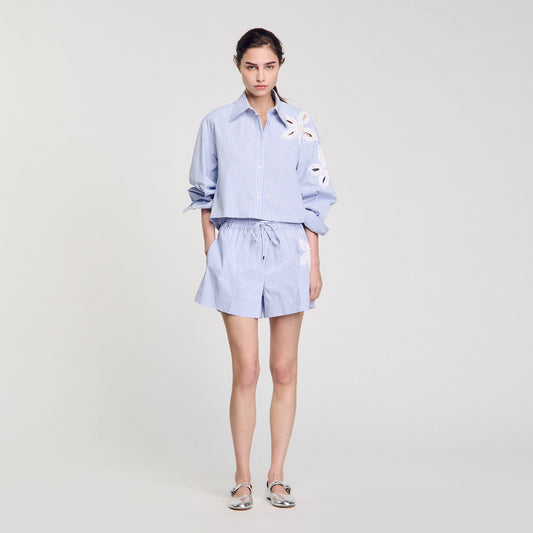 Physalis Striped Shorts With Flower Detail Sky Blue