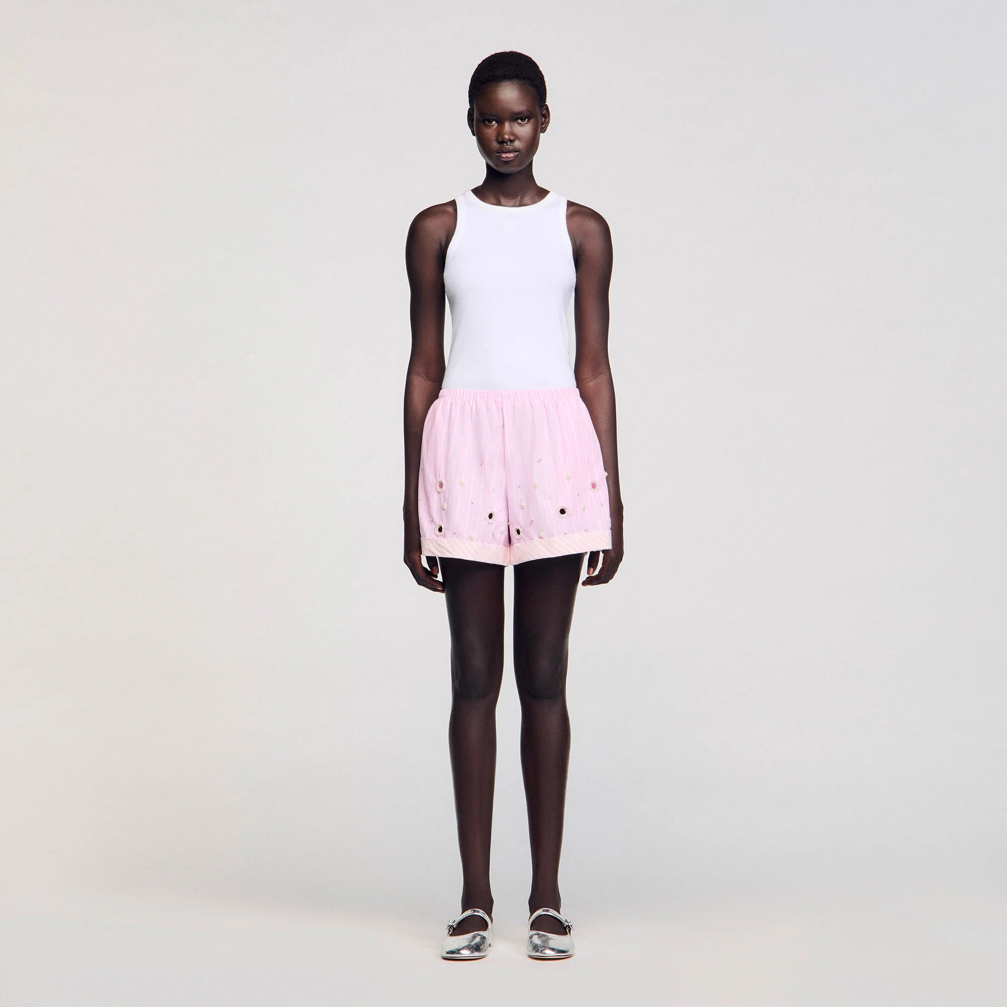 Titti Rhinestone Striped Shorts Pink