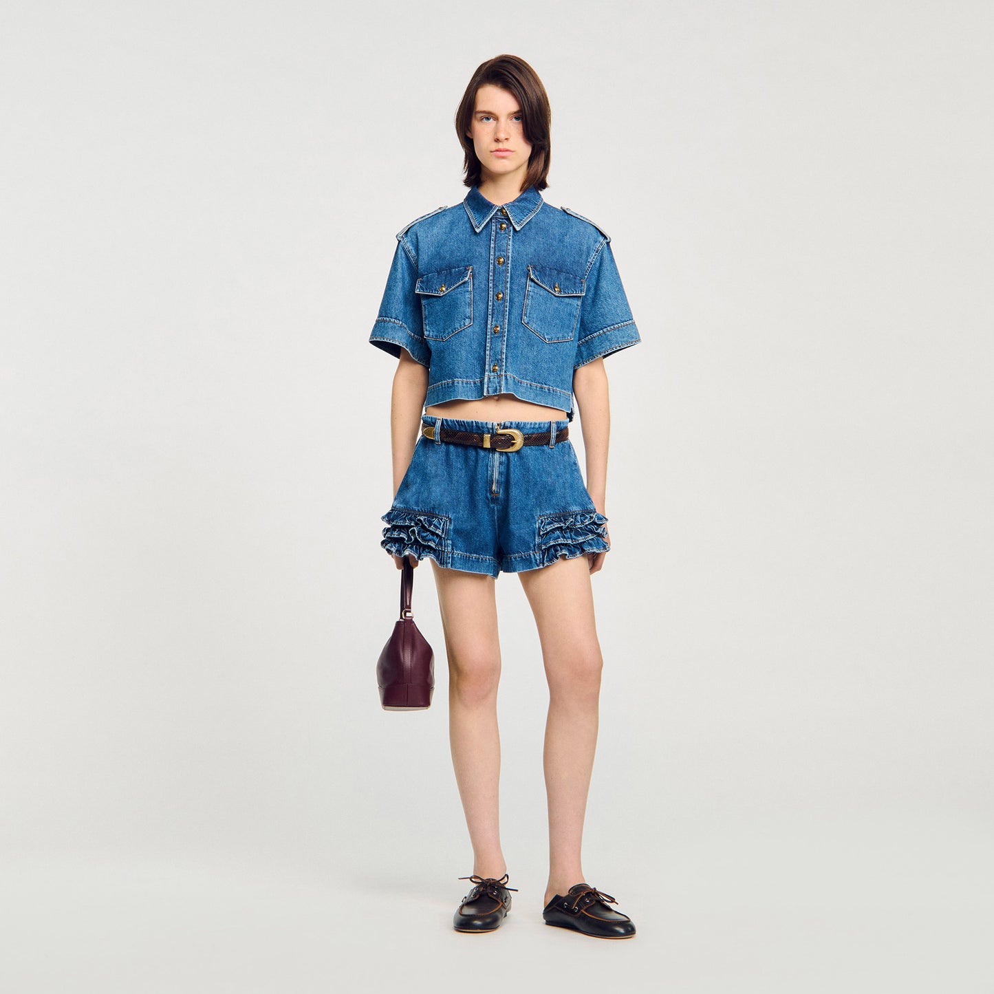 Luna Ruffled Denim Shorts Blue Jean