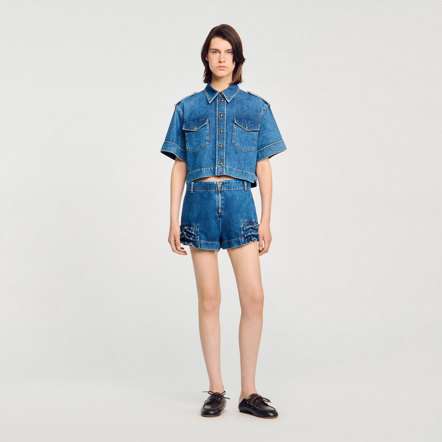 Luna Ruffled Denim Shorts Blue Jean