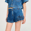 Luna Ruffled Denim Shorts Blue Jean