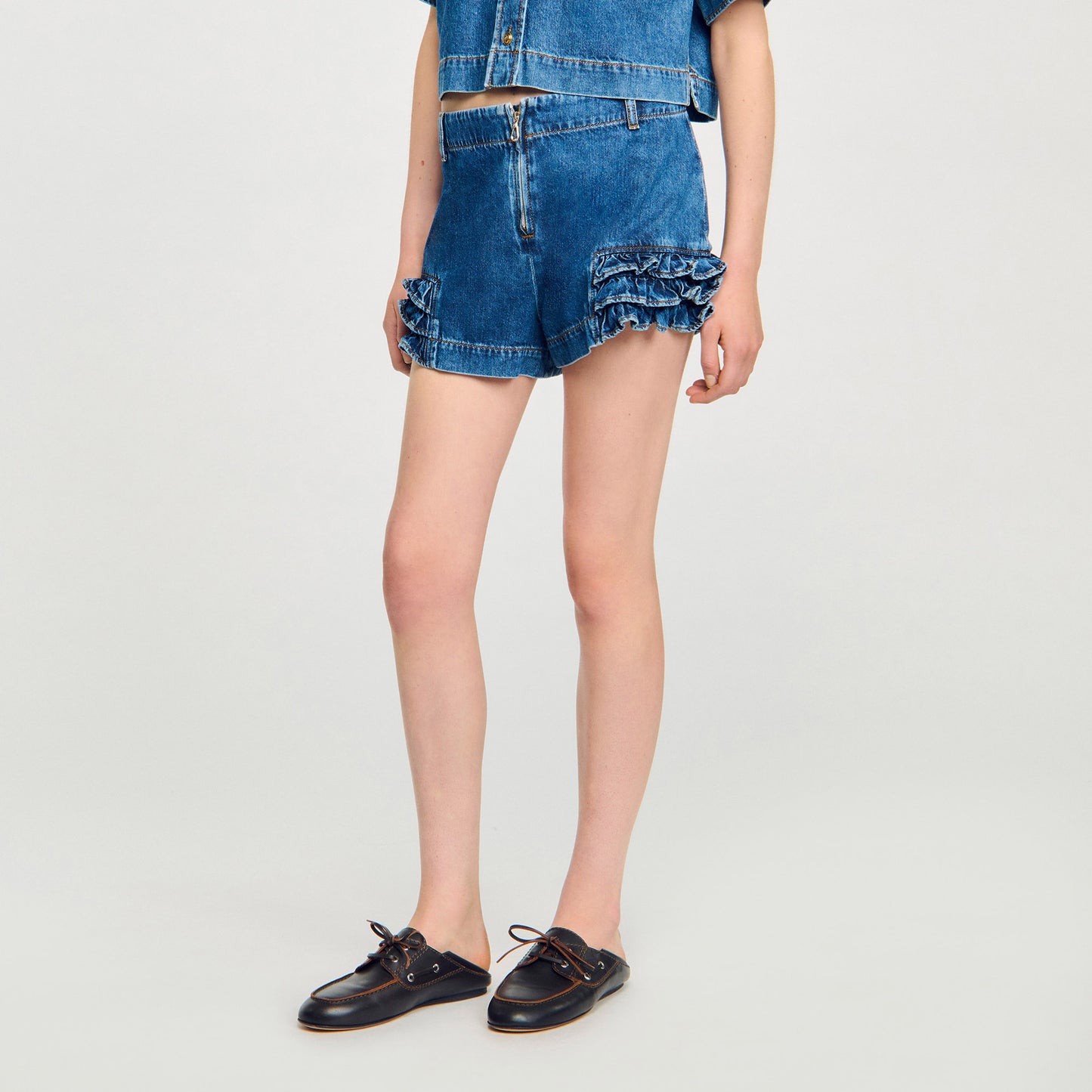 Luna Ruffled Denim Shorts Blue Jean