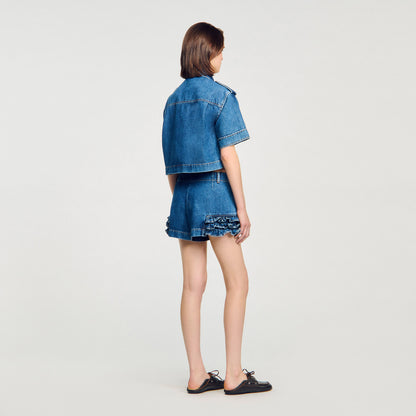Luna Ruffled Denim Shorts Blue Jean