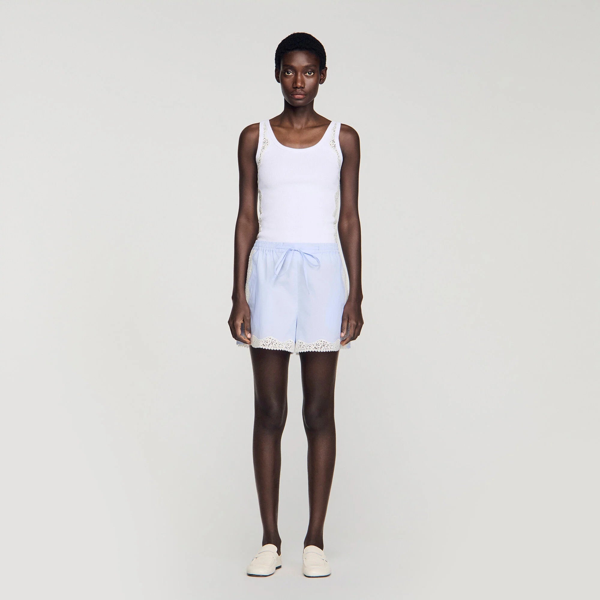 Gaianne Lace Detail Shorts Sky Blue