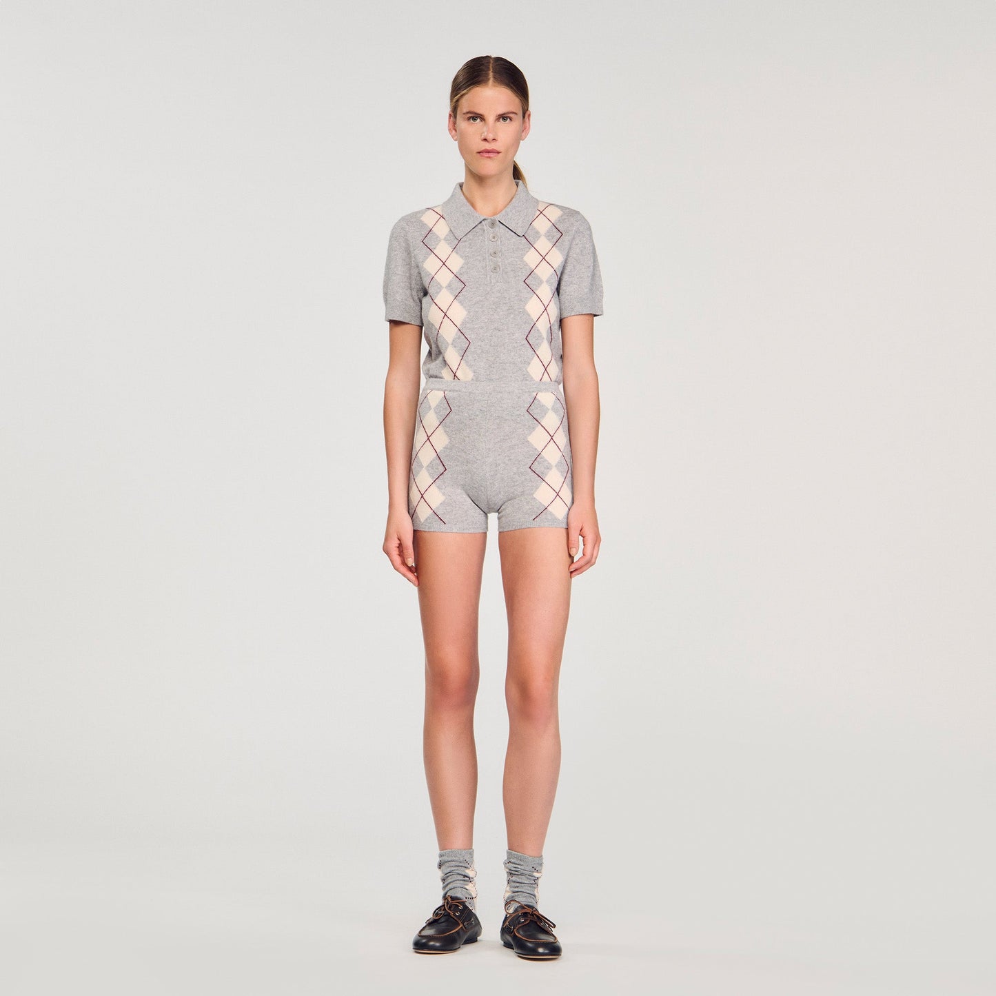 Miloe Diamond-Pattern Knit Shorts Grey