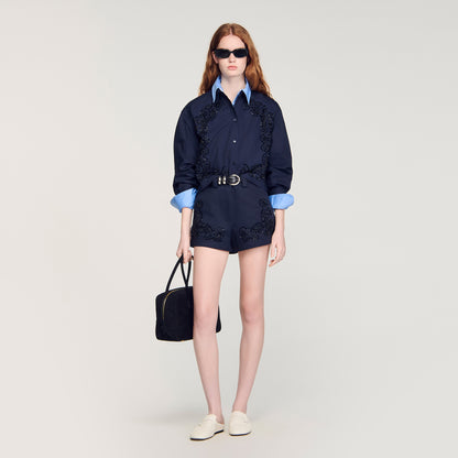 Bahya Embroidered Cotton Shorts Navy Blue