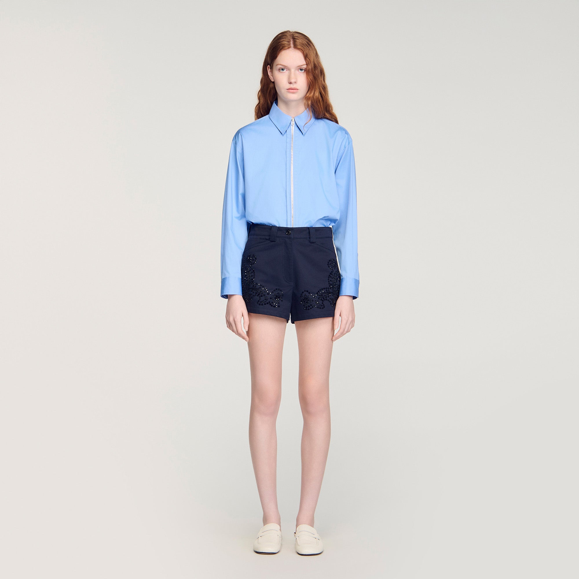 Bahya Embroidered Cotton Shorts Navy Blue