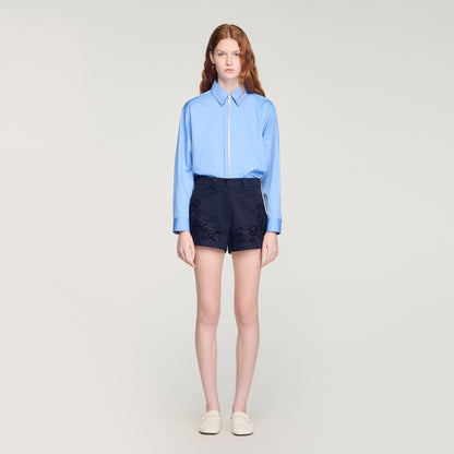 Bahya Embroidered Cotton Shorts Navy Blue