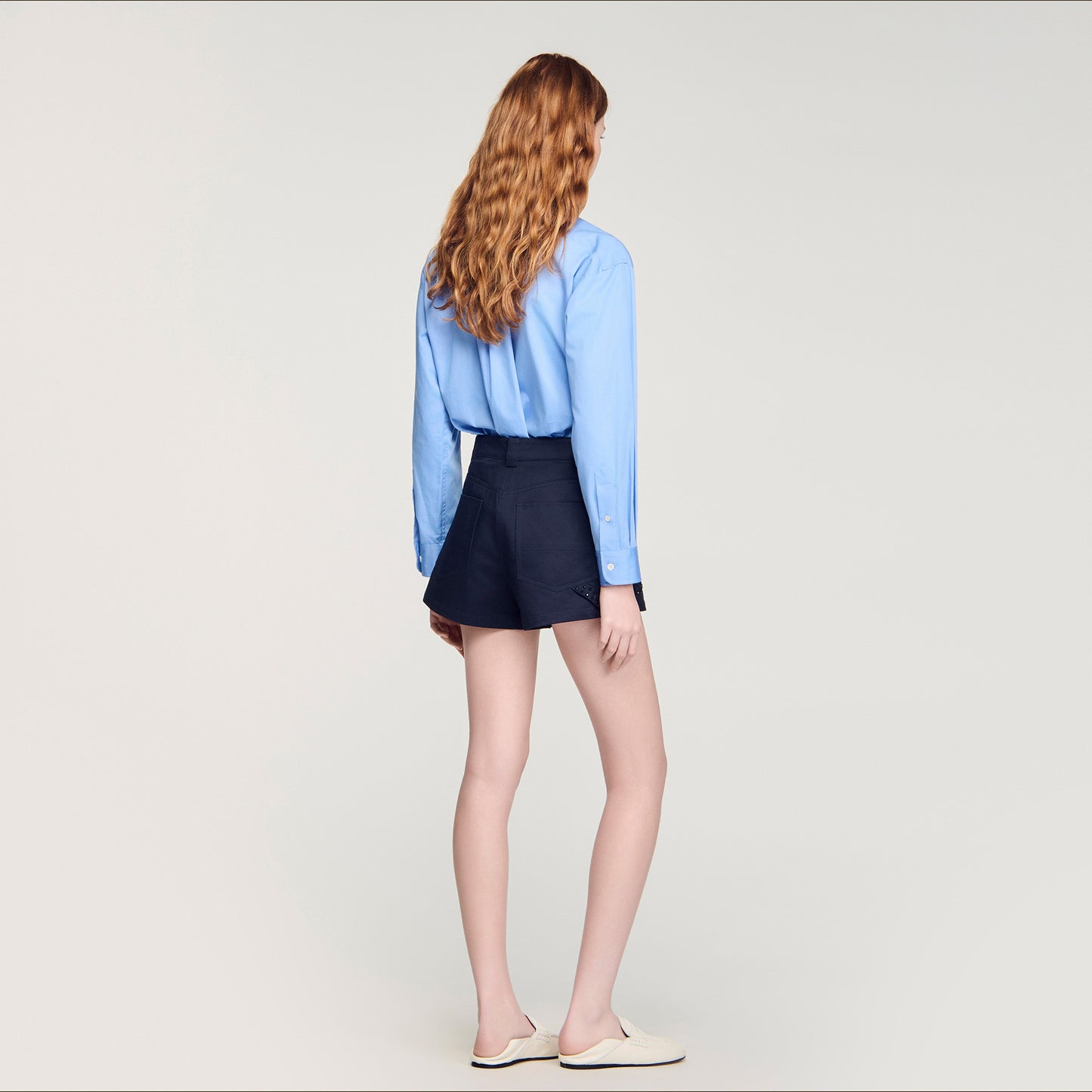 Bahya Embroidered Cotton Shorts Navy Blue