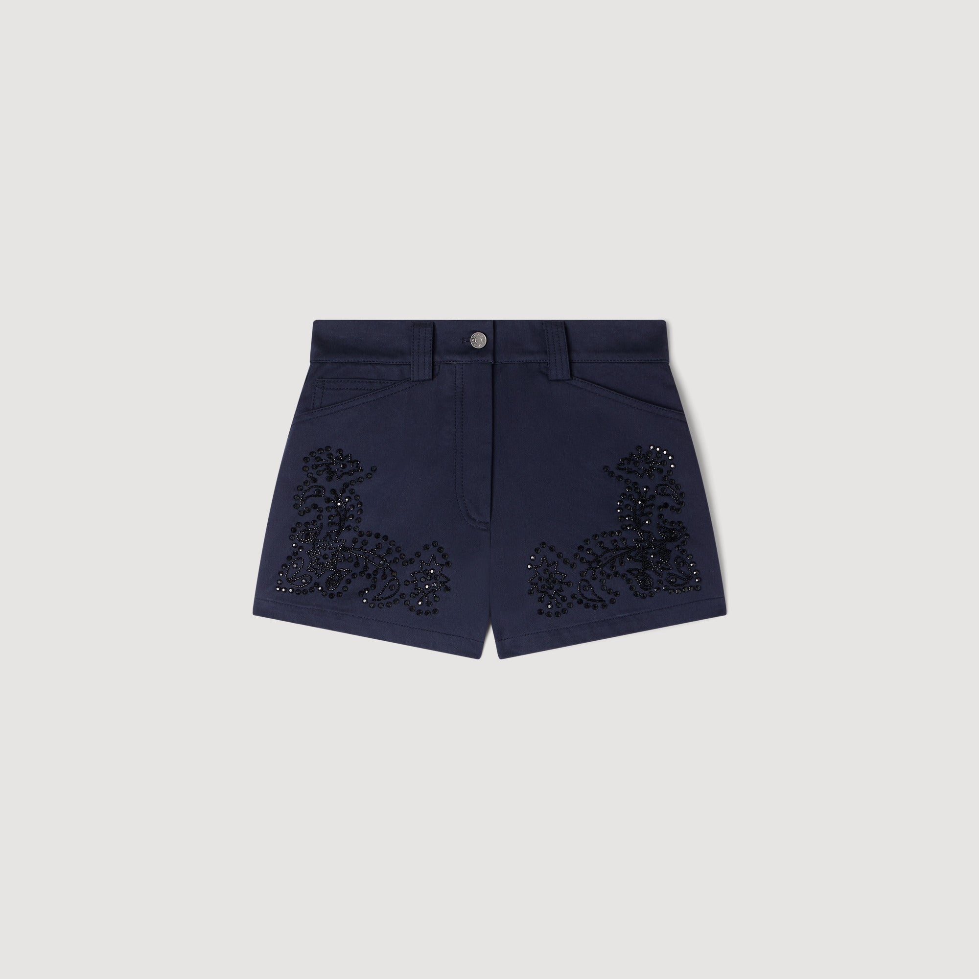 Bahya Embroidered Cotton Shorts Navy Blue