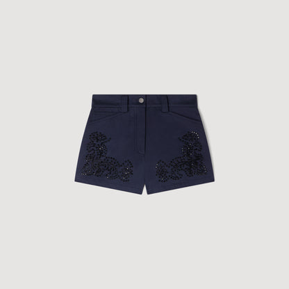 Bahya Embroidered Cotton Shorts Navy Blue