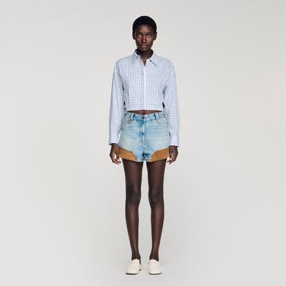 Canyon Riveted Denim And Suede Shorts Light Blue Jean