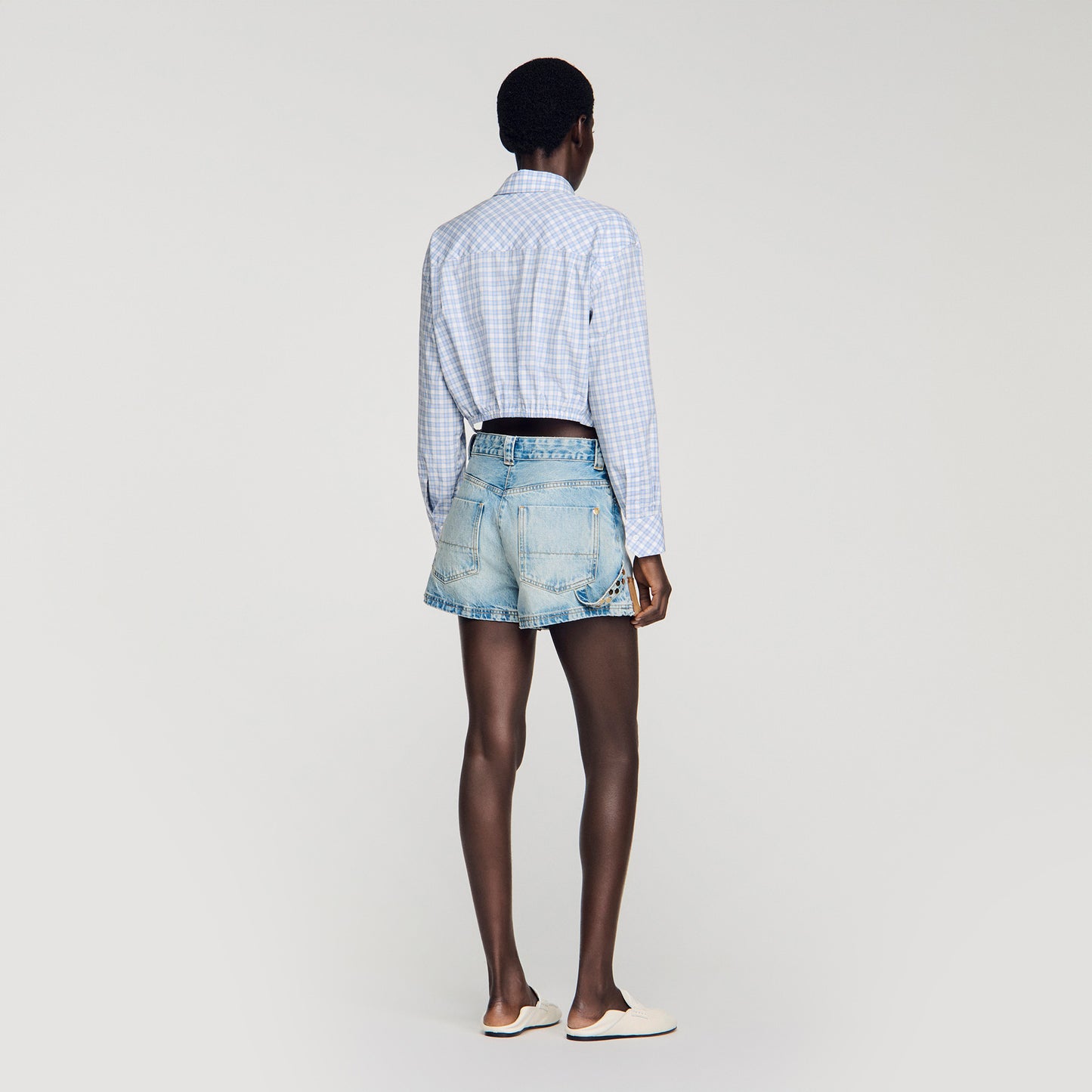 Canyon Riveted Denim And Suede Shorts Light Blue Jean