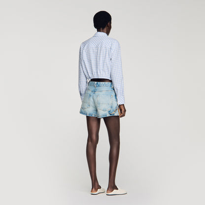 Canyon Riveted Denim And Suede Shorts Light Blue Jean