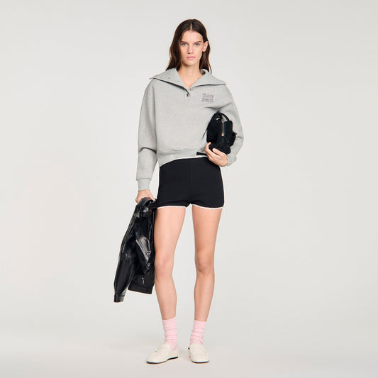 Solal Beaded Embroidered Ribbed Shorts Black