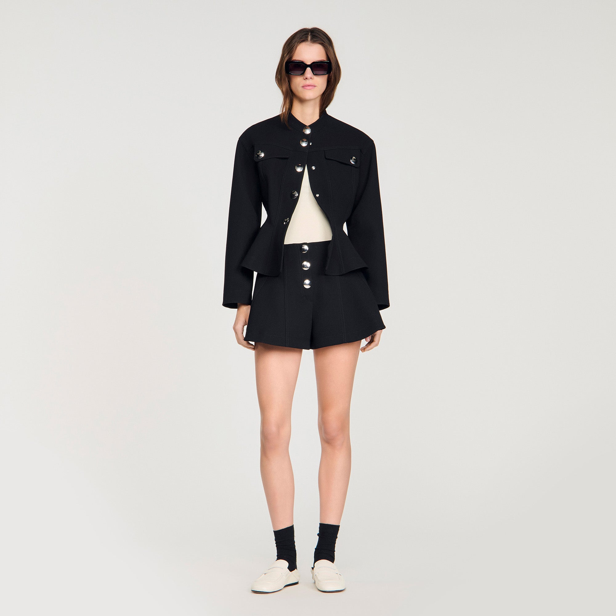 June Press-Stud Flared Shorts Black