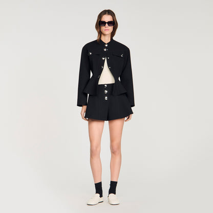 June Press-Stud Flared Shorts Black